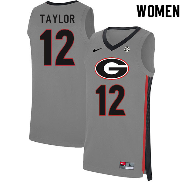 Women #12 Josh Taylor Georgia Bulldogs College Basketball Jerseys Sale-Gray